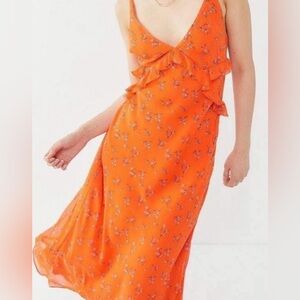 ❌SOLD❌Urban outfitters xs orange floral maxi dress ruffle EUC